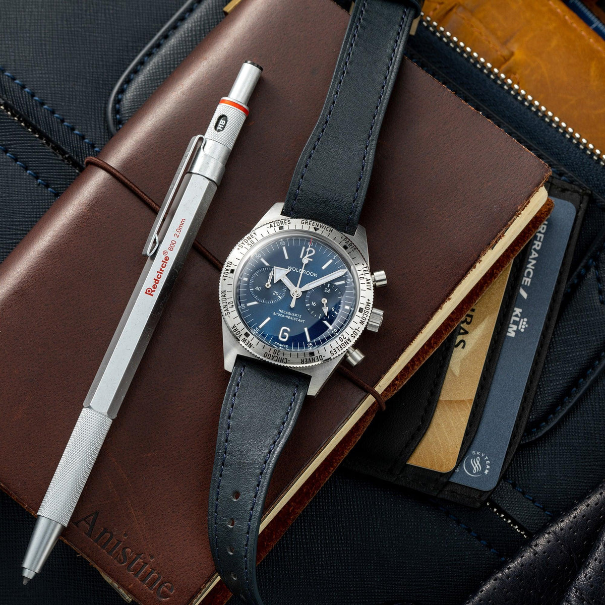 Skindiver WT Chrono-Mecaquartz Blue Chronograph - Blue Leather Strap