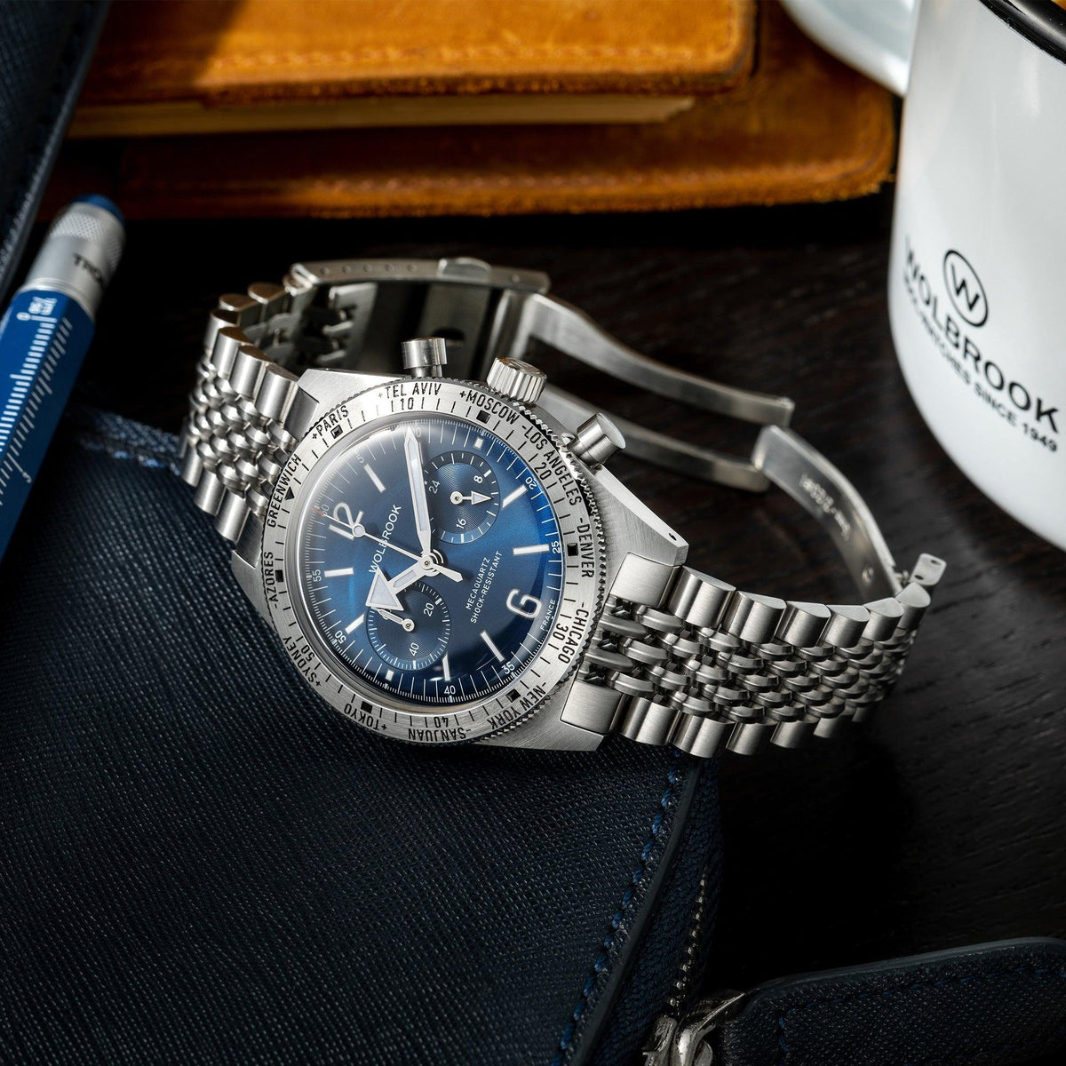 Skindiver WT Chrono-Mecaquartz Blue Chronograph - Blue Leather Strap
