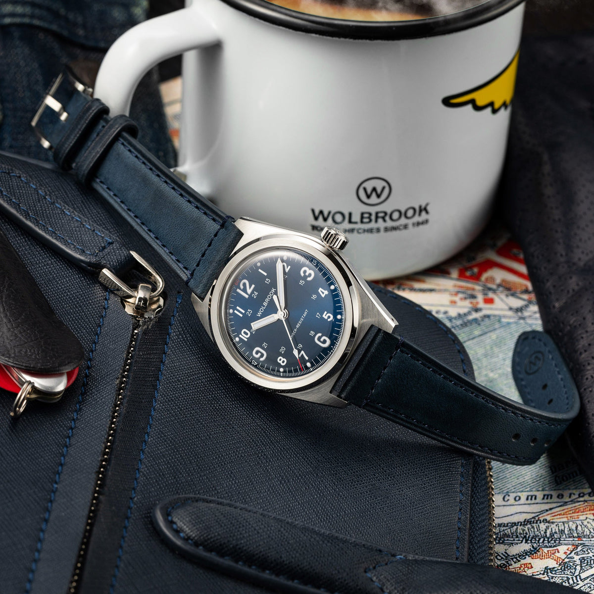 Outrider Automatic Watch – Blue, No Date - Blue Leather Strap