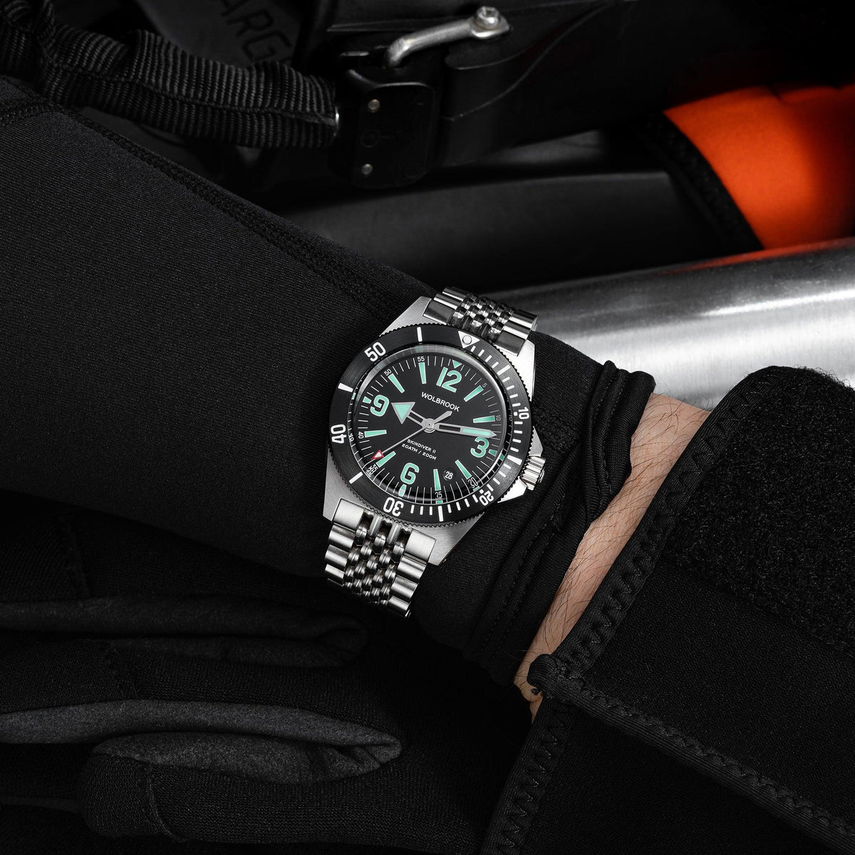 Skindiver II Automatic Dive Watch - Green Lum & Black Dial - Black "Tropic" Rubber Strap