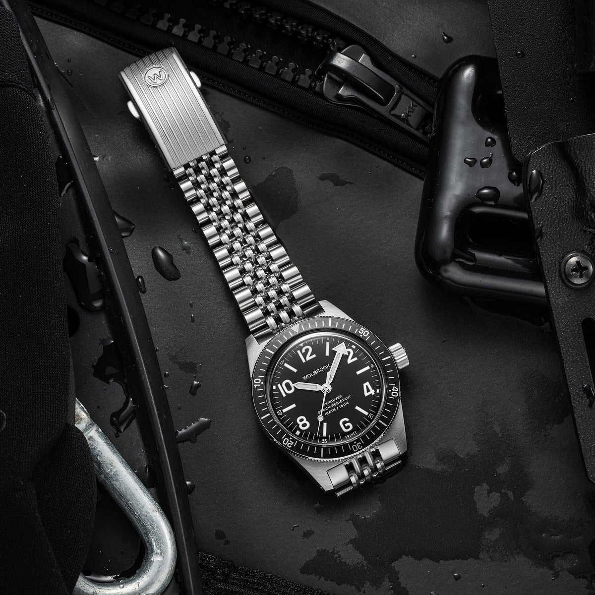 Skindiver Automatic Watch - Black Dial - Black "Tropic" Rubber Strap