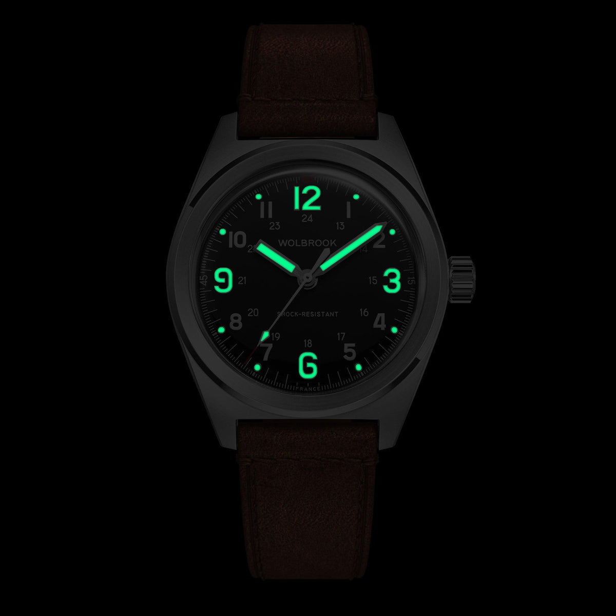 Outrider Automatic Watch – Black Dial, No Date - Brown Leather Strap