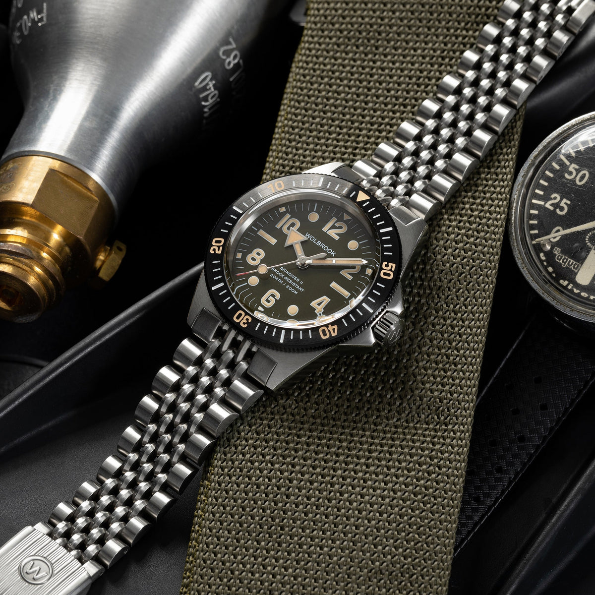 Skindiver II Automatic Dive Watch - "Jumbo Indices" Green Dial - Green "Tropic" Rubber Strap