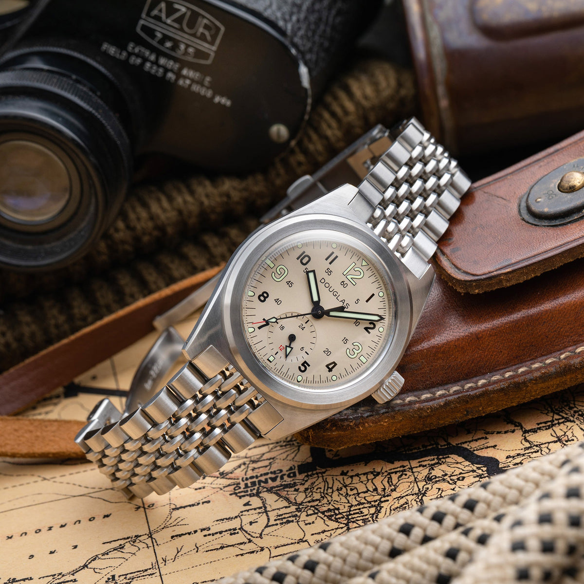 Outrider Professional Mecaquartz 38 Field Watch – Desert Sand - Green Nylon & Leather Strap