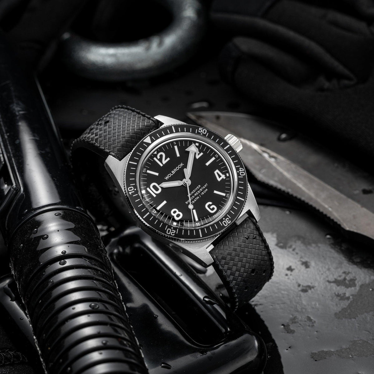Skindiver Automatic Watch - Black Dial - Black "Tropic" Rubber Strap