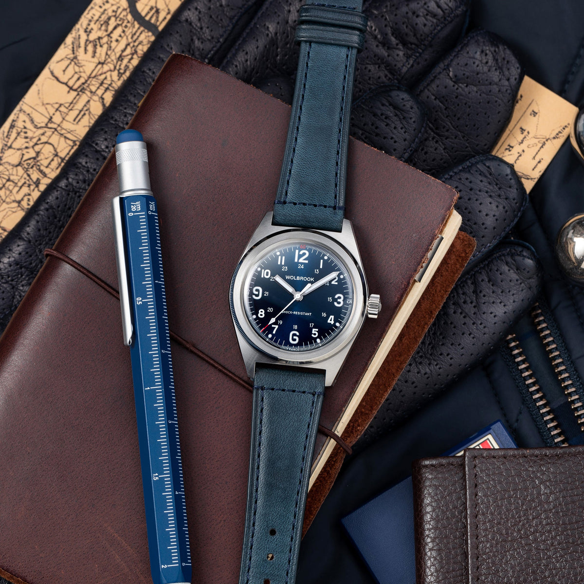 Outrider Automatic Watch – Blue, No Date - Blue Leather Strap