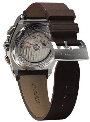 mechanical automatic grey watch with brown vintage calf strap