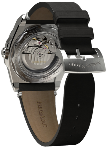 mechanical automatic brown watch with black vintage calf strap