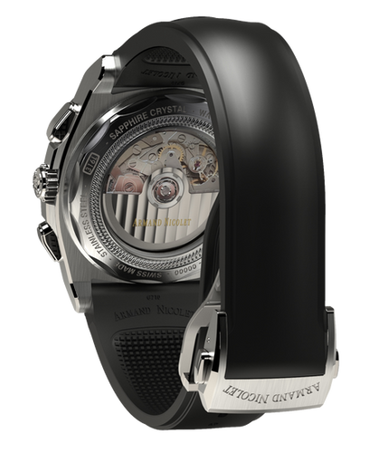 mechanical automatic grey watch with black rubber strap