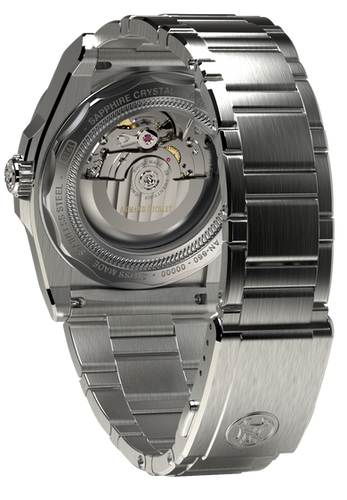 mechanical automatic blue watch with stainless steel bracelet