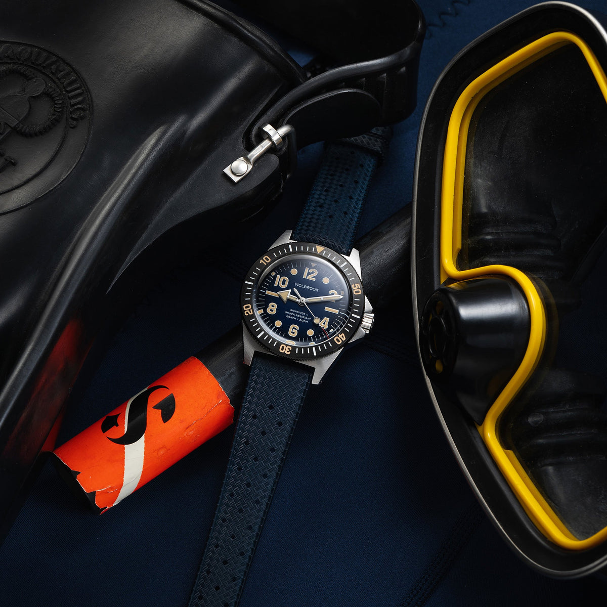 Skindiver II Automatic Dive Watch - "Jumbo Indices" Smoked Blue - Blue "Tropic" Rubber Strap