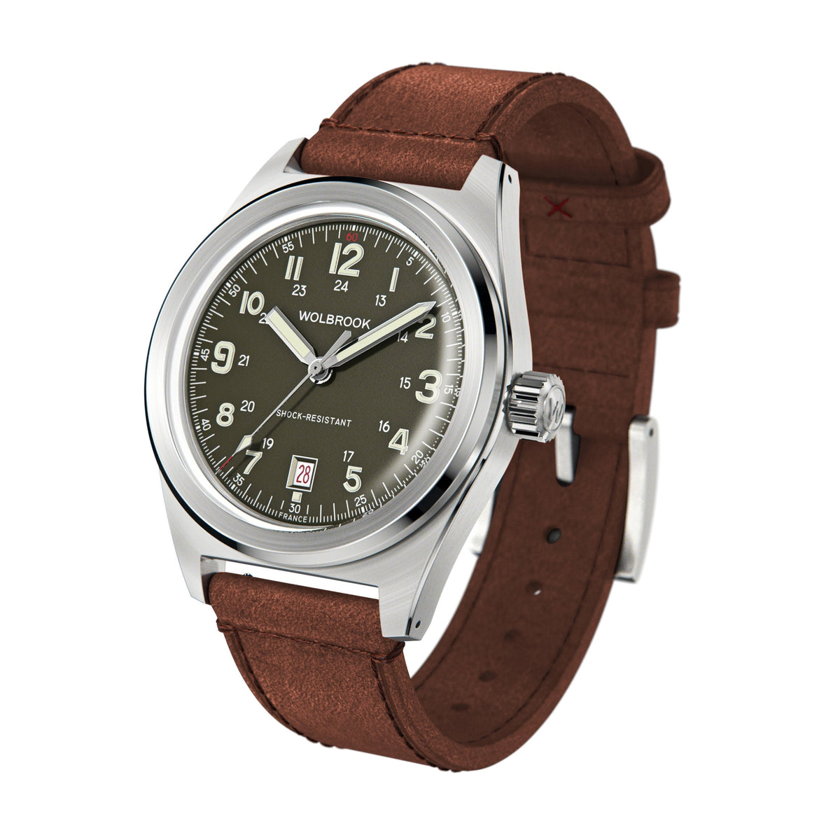 Outrider Automatic Watch – French Army Green - Brown Leather Strap