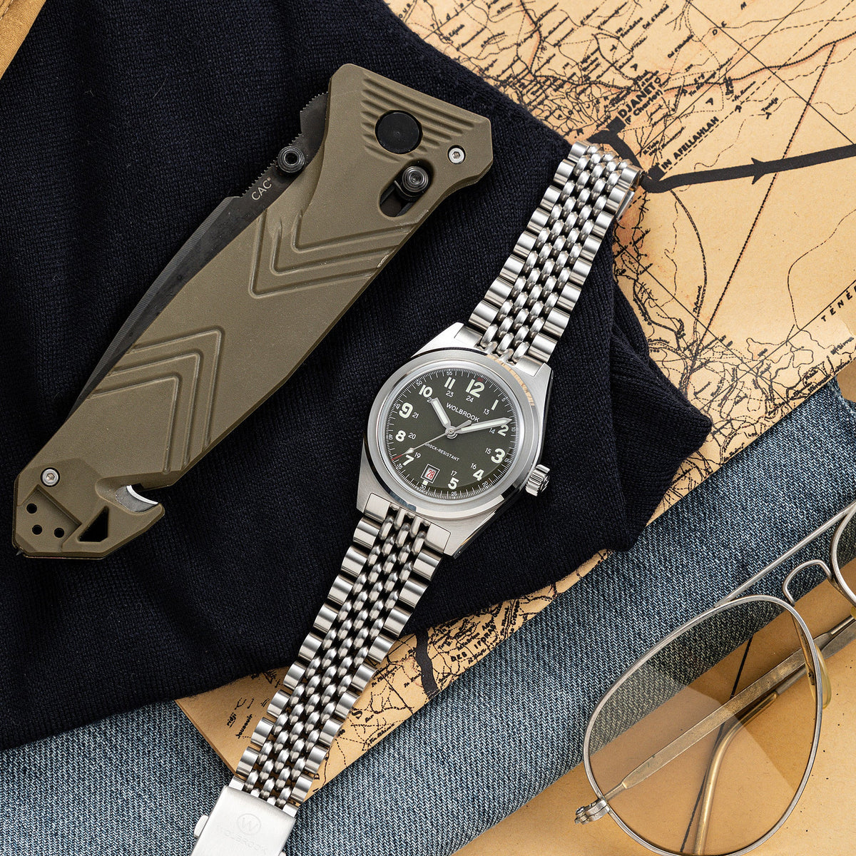 Outrider Automatic Watch – French Army Green - Brown Leather Strap