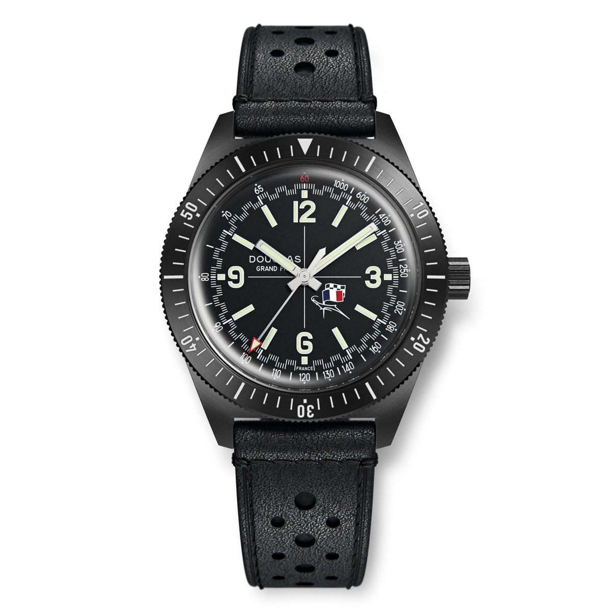 Douglas Grand Prix Professional Racing Watch - Black PVD - René Bonnet Djet 1962 Limited Edition - Black Rally Leather Strap
