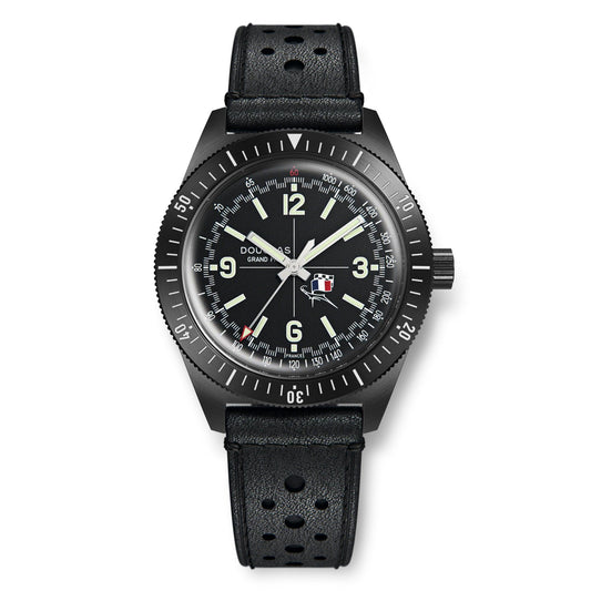 Douglas Grand Prix Professional Racing Watch - Black PVD - René Bonnet Djet 1962 Limited Edition - Black Rally Leather Strap