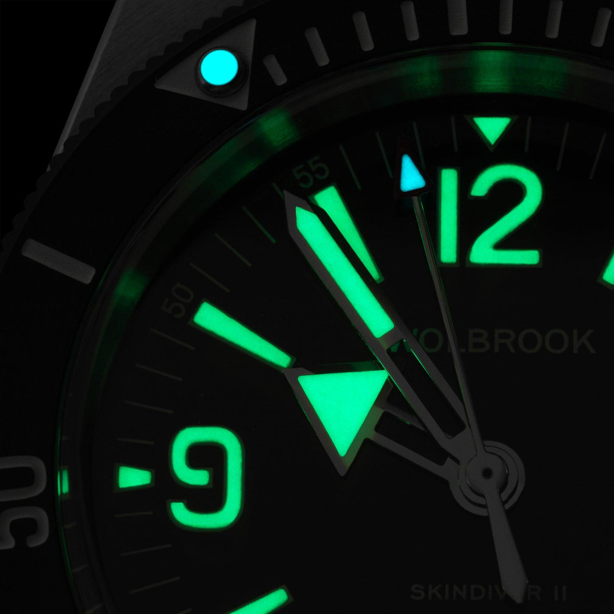 Skindiver II Automatic Dive Watch - Green Lum & Black Dial - Black "Tropic" Rubber Strap