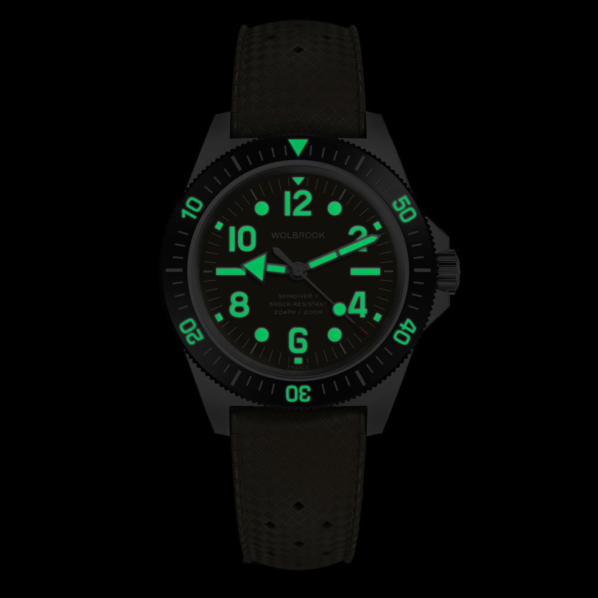 Skindiver II Automatic Dive Watch - "Jumbo Indices" Green Dial - Green "Tropic" Rubber Strap