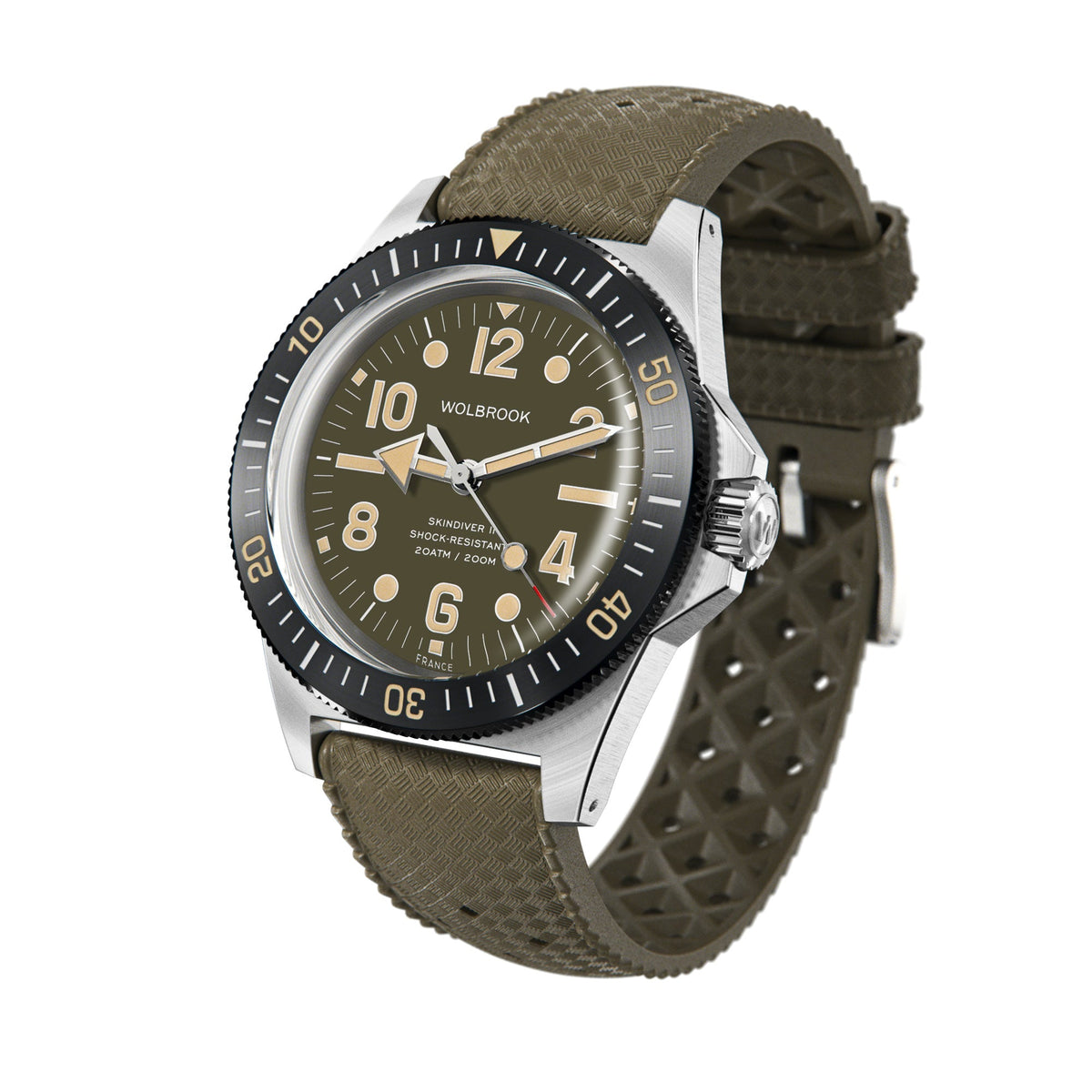 Skindiver II Automatic Dive Watch - "Jumbo Indices" Green Dial - Green "Tropic" Rubber Strap