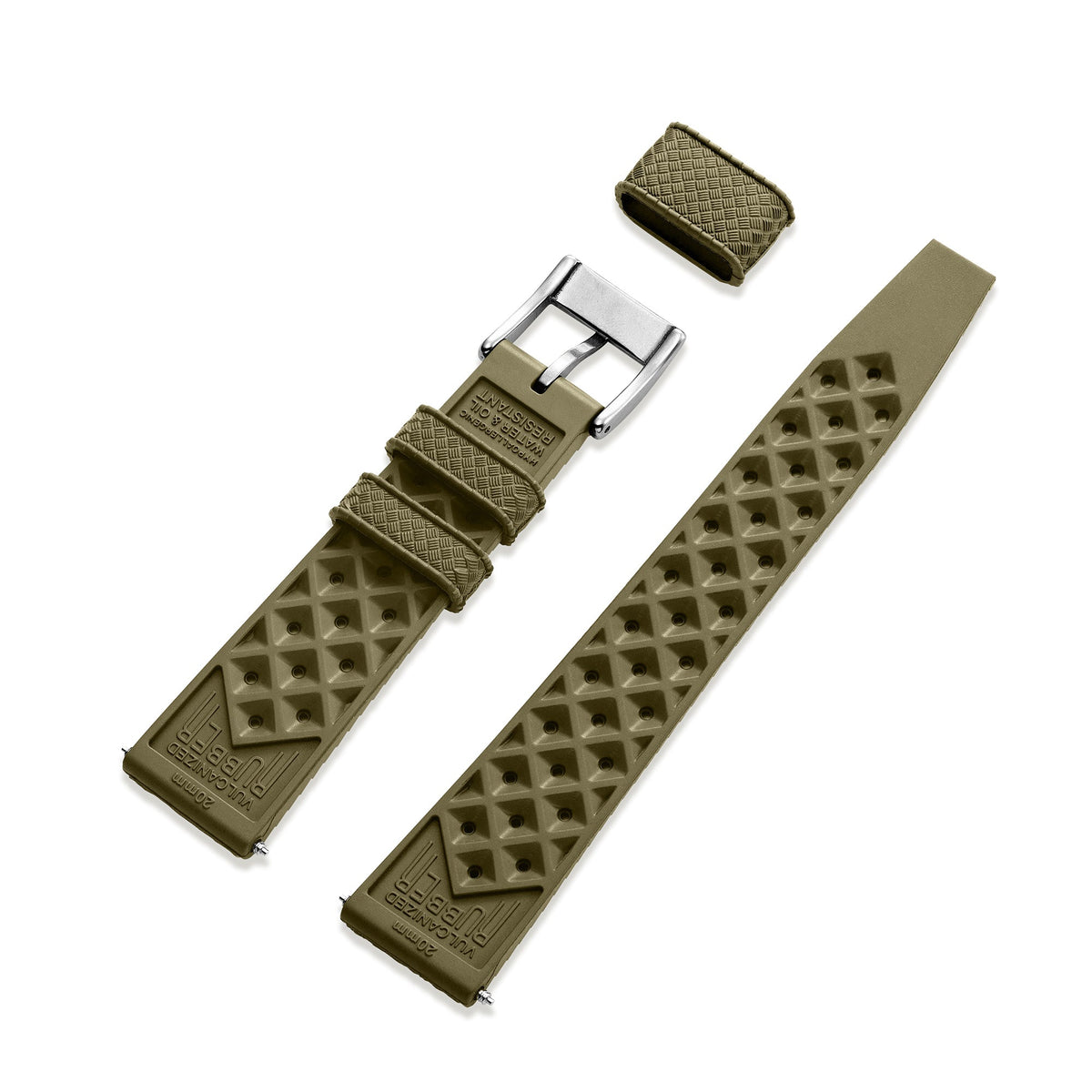 Skindiver II Automatic Dive Watch - White Lum & Black Dial - Military Green "Tropic" Rubber Strap