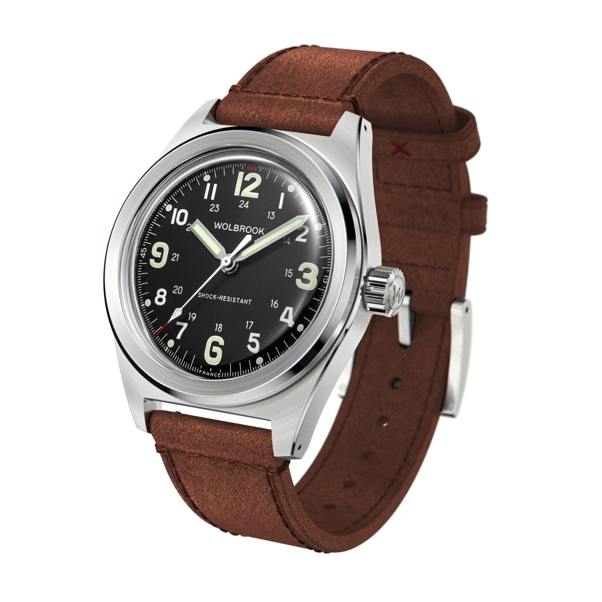 Outrider Automatic Watch – Black Dial, No Date - Brown Leather Strap