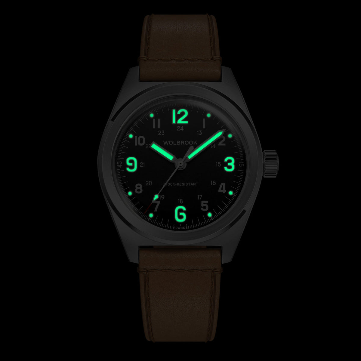 Outrider Automatic Watch – Black Vintage, No Date - Camel Leather Strap