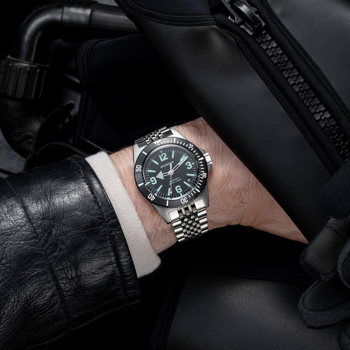 Skindiver II Automatic Dive Watch - Green Lum & Black Dial - Black "Tropic" Rubber Strap