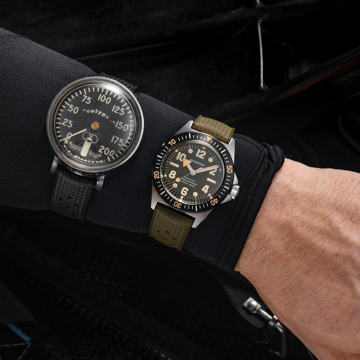 Skindiver II Automatic Dive Watch - "Jumbo Indices" Green Dial - Green "Tropic" Rubber Strap