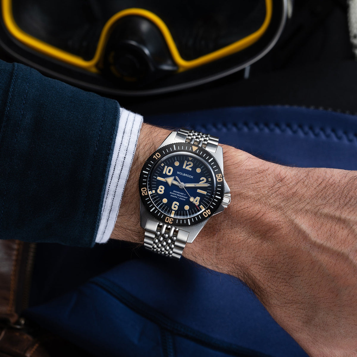 Skindiver II Automatic Dive Watch - "Jumbo Indices" Smoked Blue - Blue "Tropic" Rubber Strap