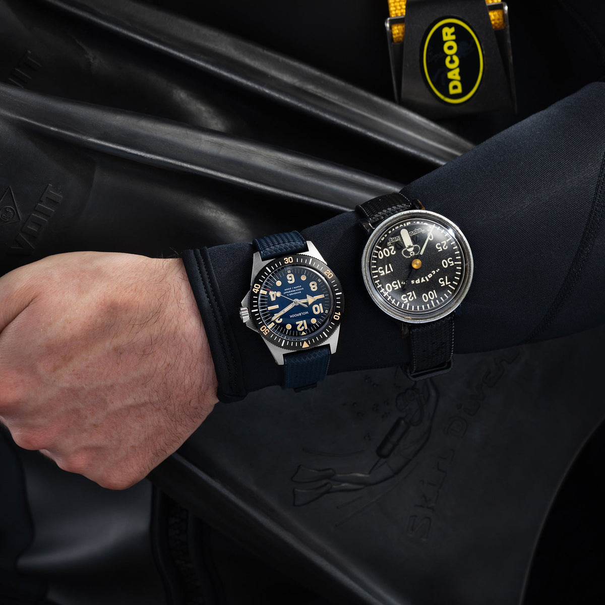 Skindiver II Automatic Dive Watch - "Jumbo Indices" Smoked Blue - Blue "Tropic" Rubber Strap