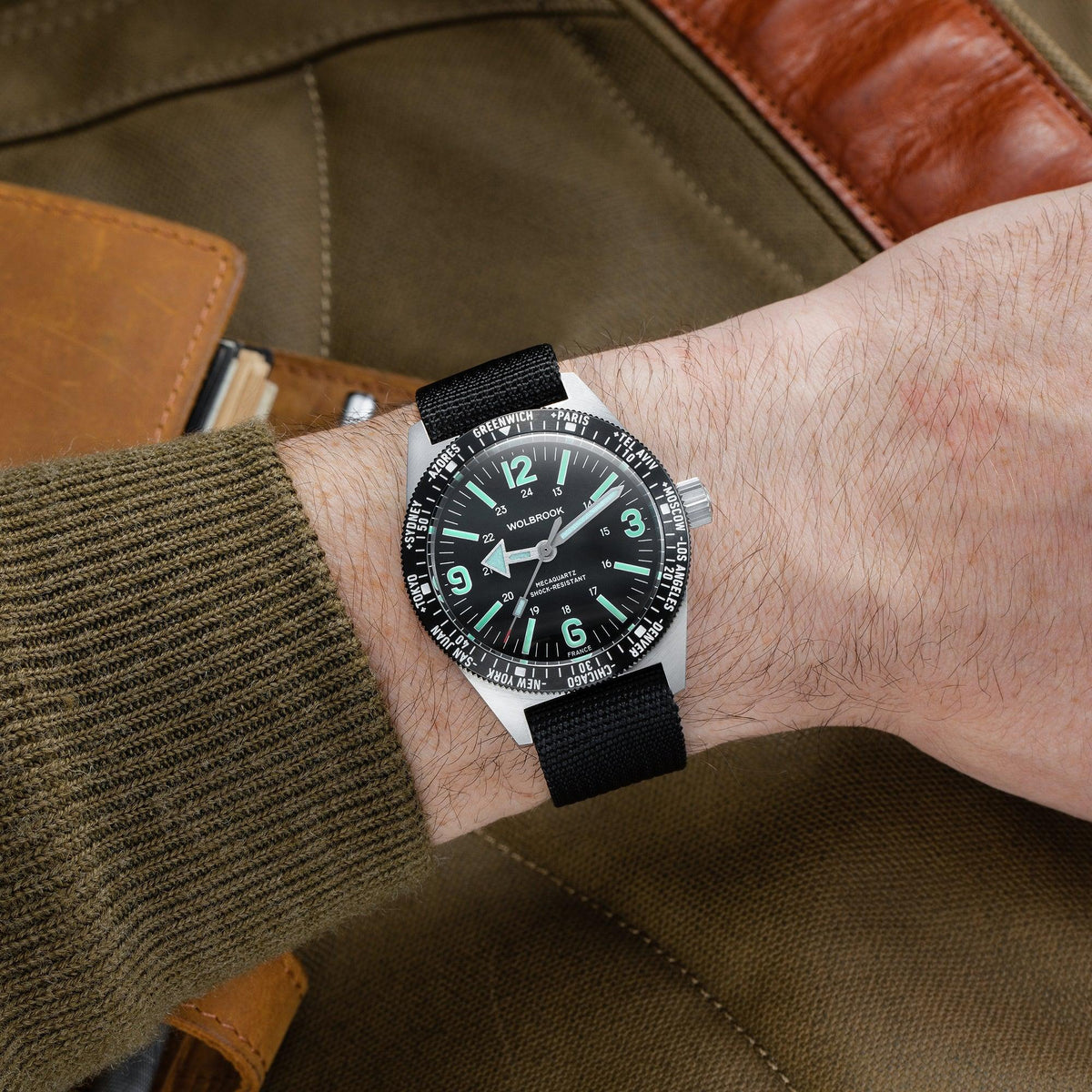 Skindiver WT Mecaquartz Watch - Black Nylon & Leather Strap