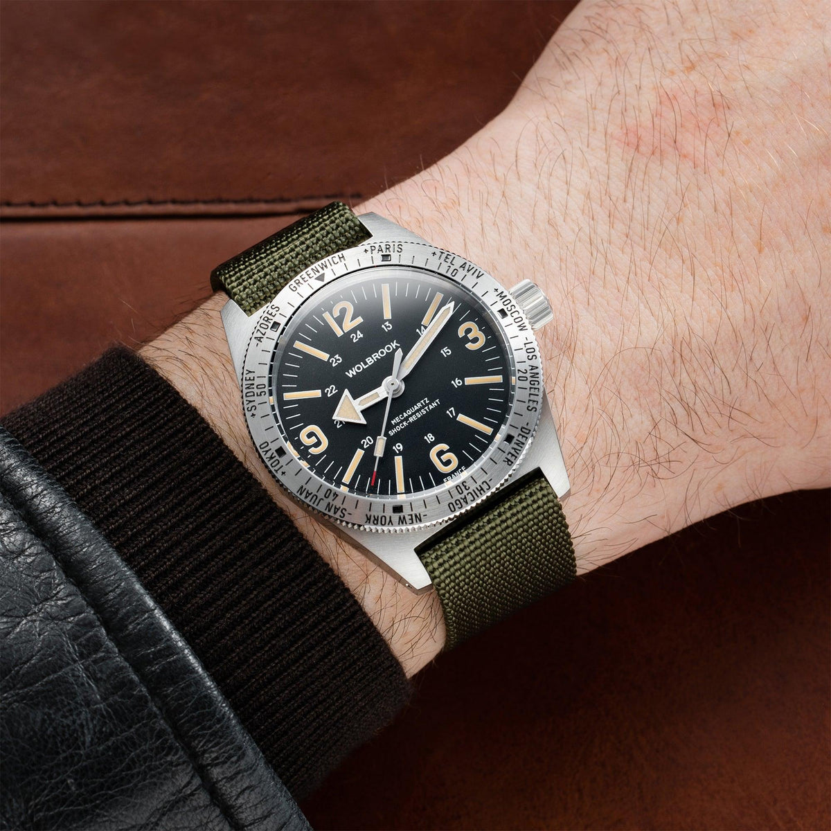 Skindiver WT Mecaquartz Watch - Vintage & Steel - Green Nylon & Leather Strap