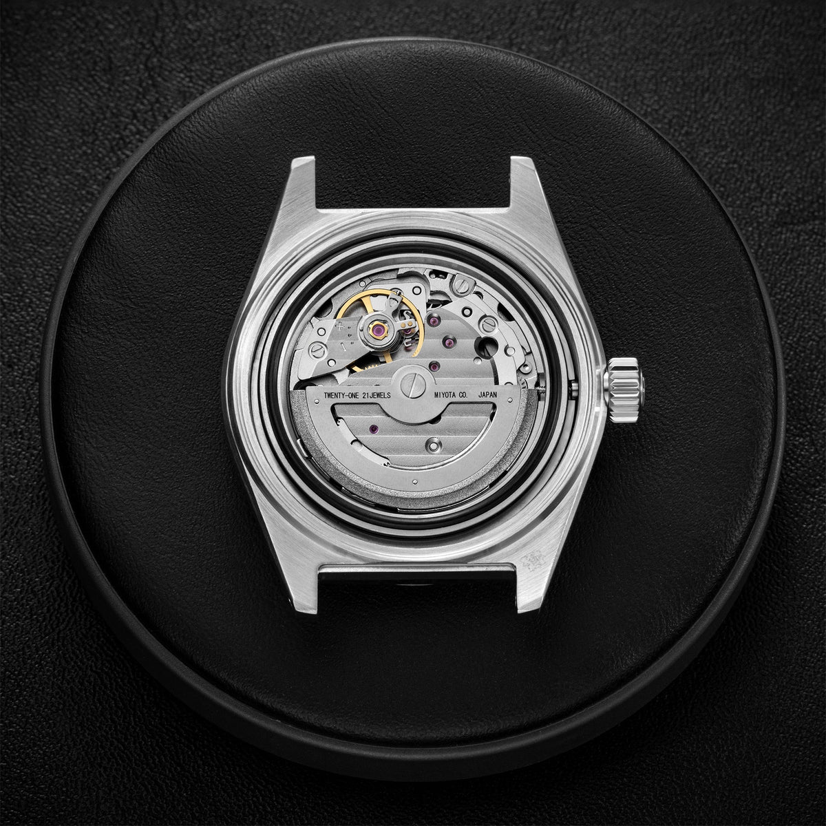 Outrider Automatic Watch – Black Dial, No Date - Brown Leather Strap