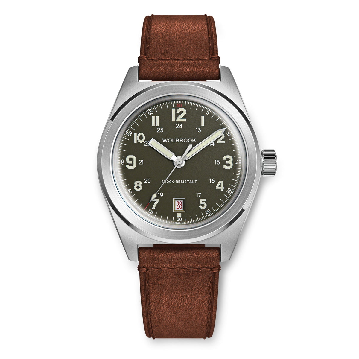 Outrider Automatic Watch – French Army Green - Brown Leather Strap