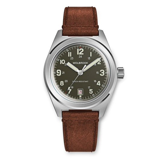 Outrider Automatic Watch – French Army Green - Brown Leather Strap