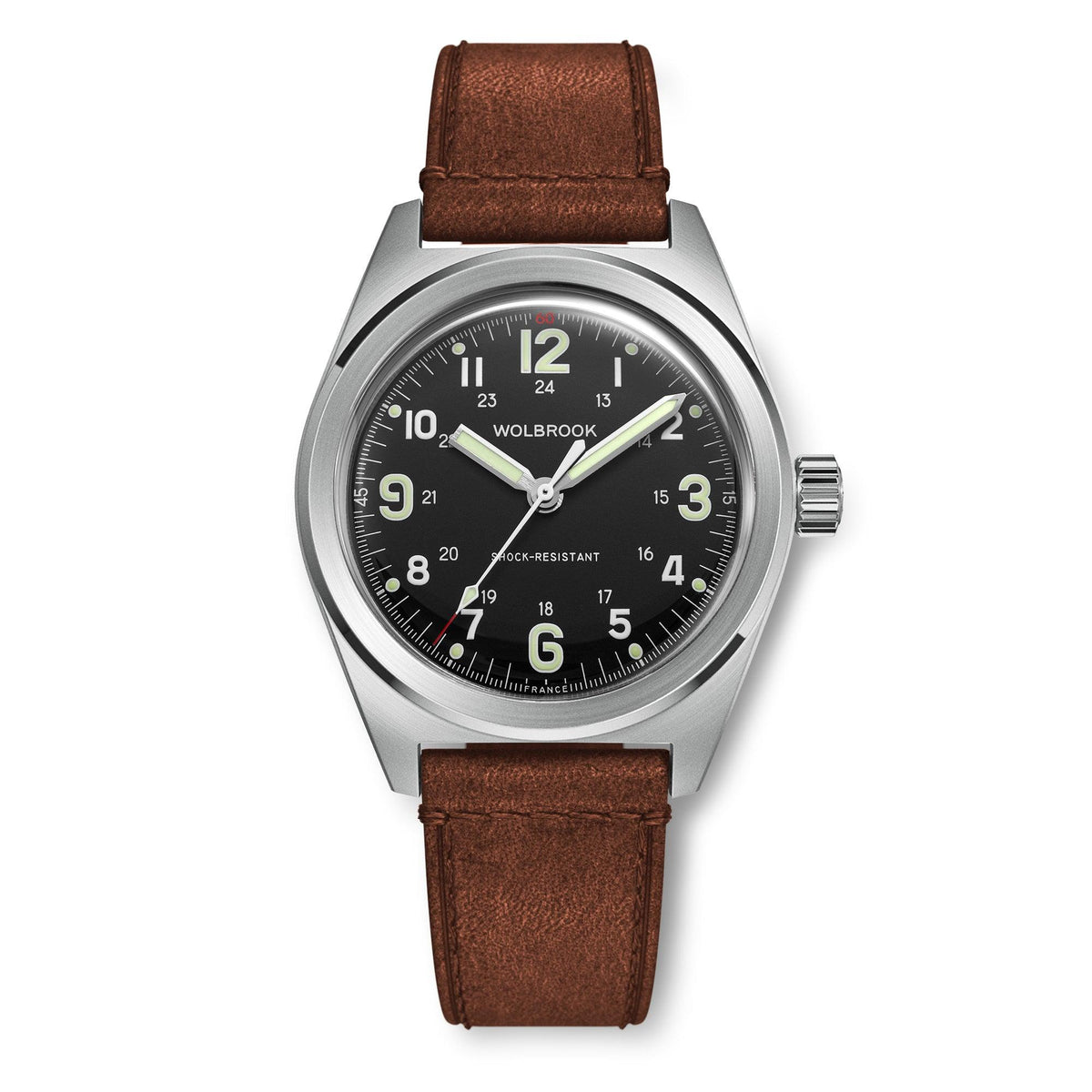 Outrider Automatic Watch – Black Dial, No Date - Brown Leather Strap