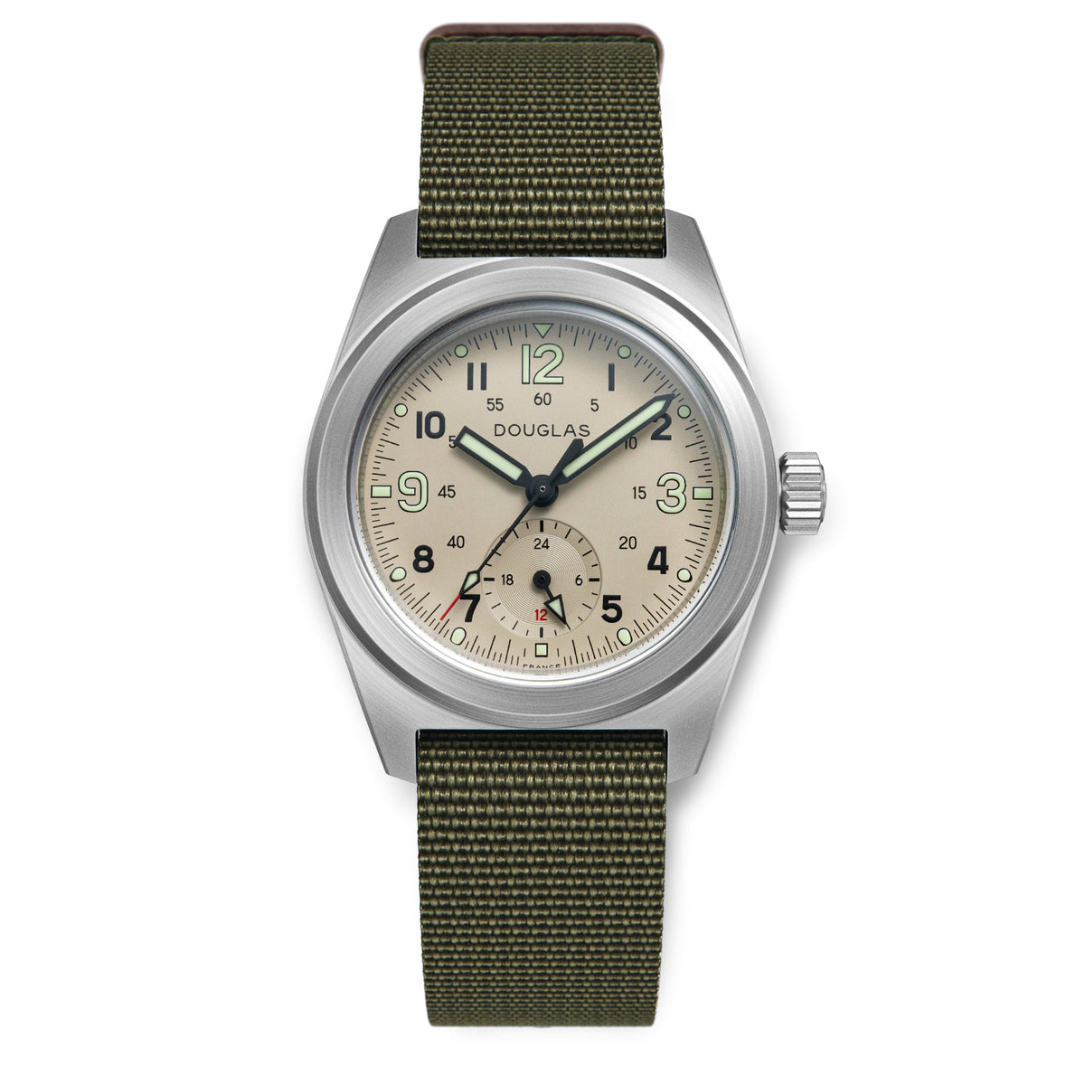 Outrider Professional Mecaquartz 38 Field Watch – Desert Sand - Green Nylon & Leather Strap