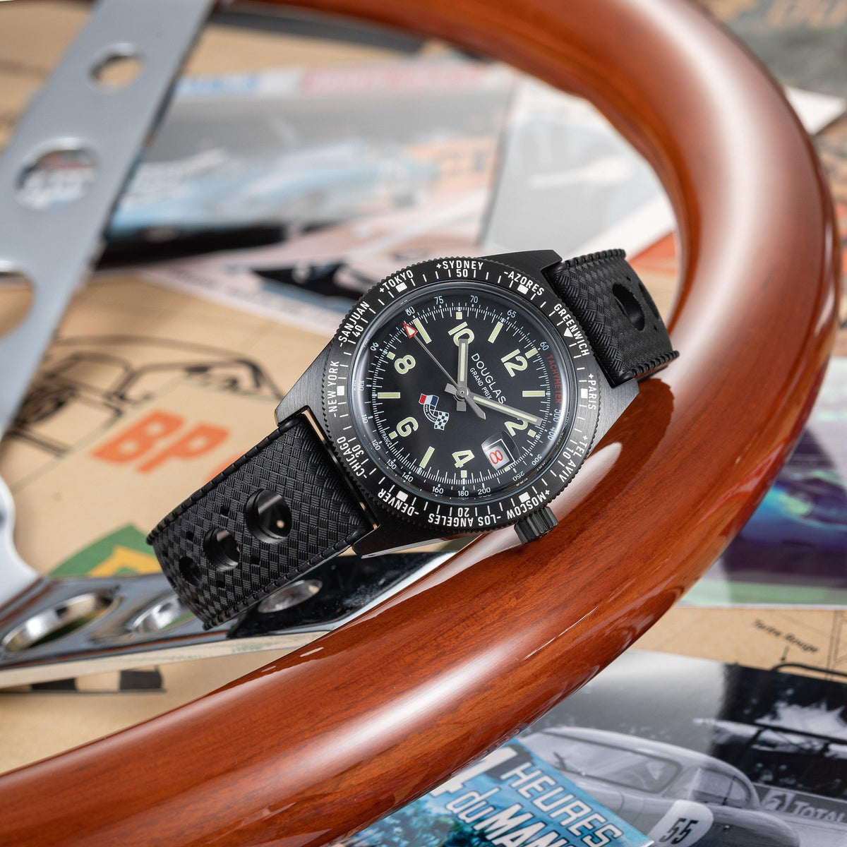 Douglas Grand Prix WT Professional Racing Watch - Black PVD - René Bonnet Djet 1962 Limited Edition - Black Rally Leather Strap