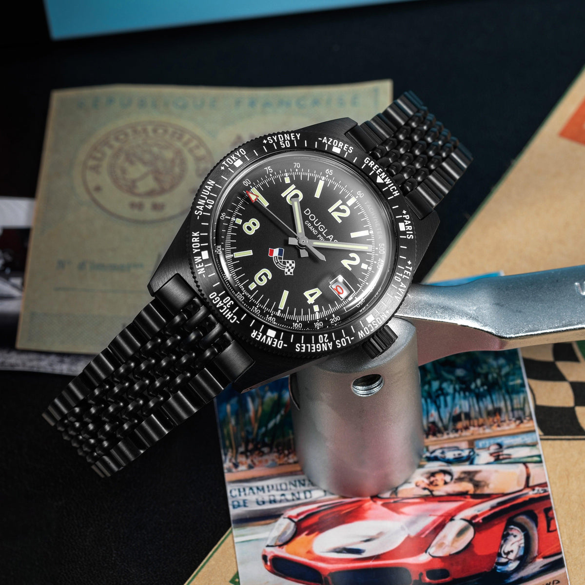 Douglas Grand Prix WT Professional Racing Watch - Black PVD - René Bonnet Djet 1962 Limited Edition - Black Rally Leather Strap