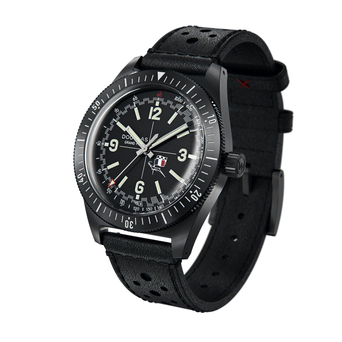 Douglas Grand Prix Professional Racing Watch - Black PVD - René Bonnet Djet 1962 Limited Edition - Black Rally Leather Strap
