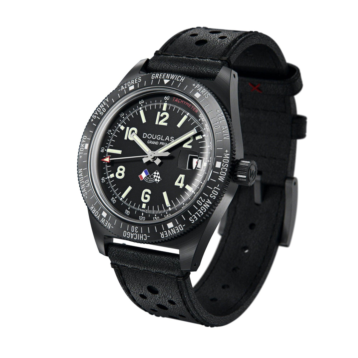 Douglas Grand Prix WT Professional Racing Watch - Black PVD - René Bonnet Djet 1962 Limited Edition - Black Rally Leather Strap