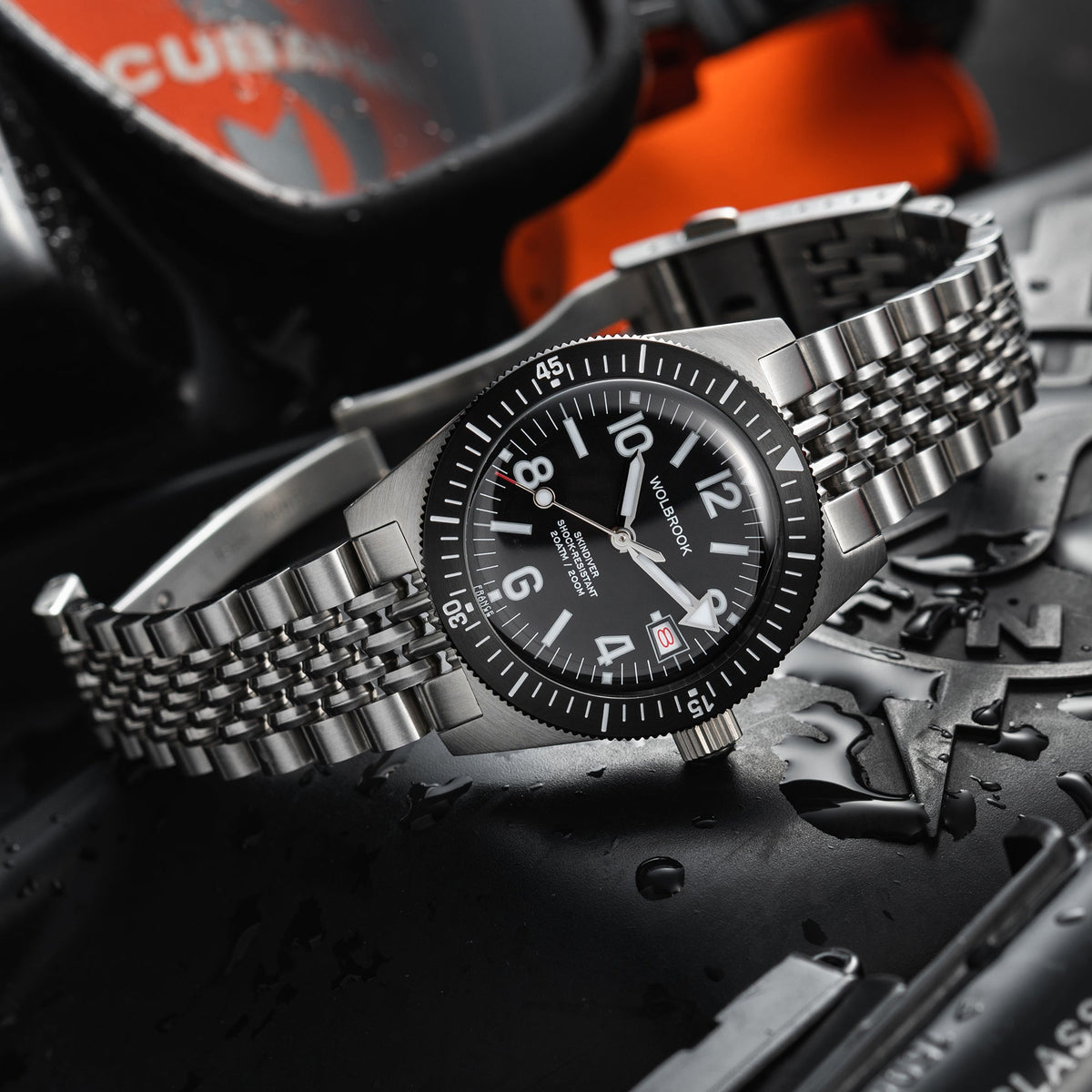 Skindiver Automatic 38 mm Even Numerals Dive Watch - White Lume - Black "Tropic" Rubber Strap