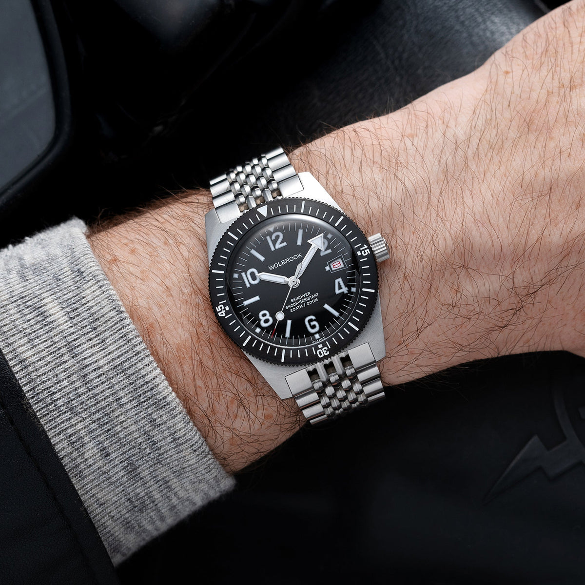 Skindiver Automatic 38 mm Even Numerals Dive Watch - White Lume - Black "Tropic" Rubber Strap