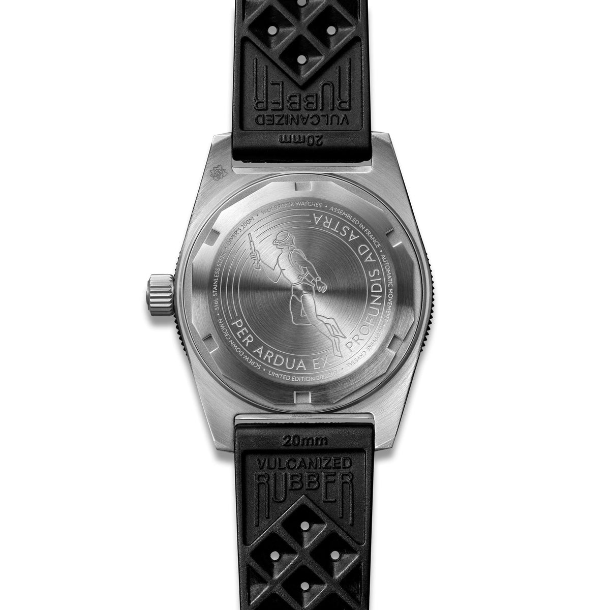 Skindiver Automatic 38 mm Even Numerals Dive Watch - Cédric Dodane Edition - Black "Tropic" Rubber Strap