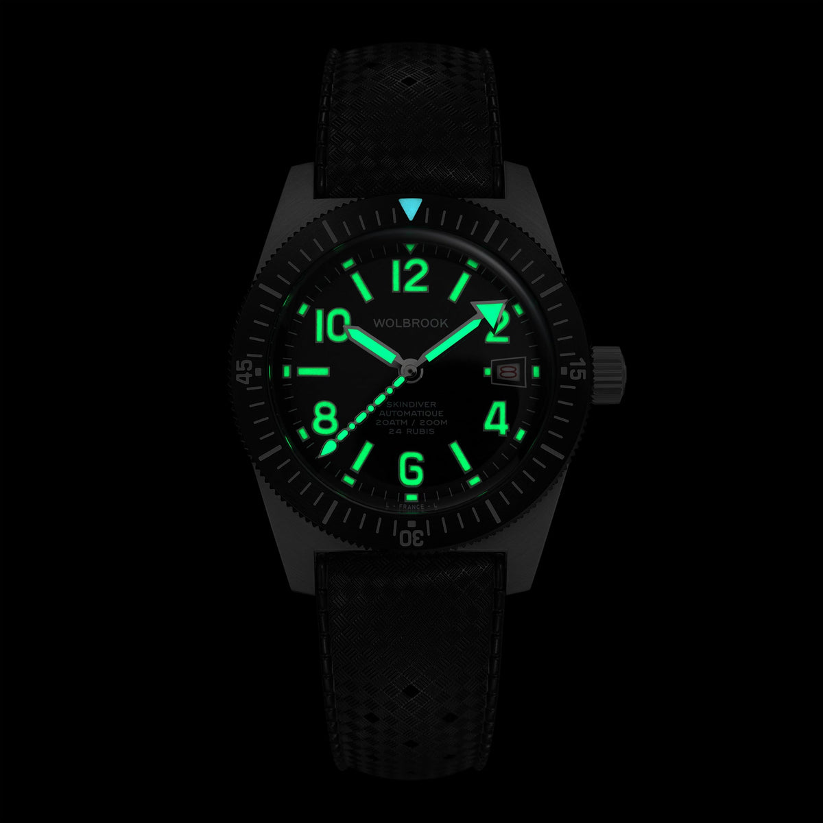 Skindiver Automatic 38 mm Even Numerals Dive Watch - Cédric Dodane Edition - Black "Tropic" Rubber Strap