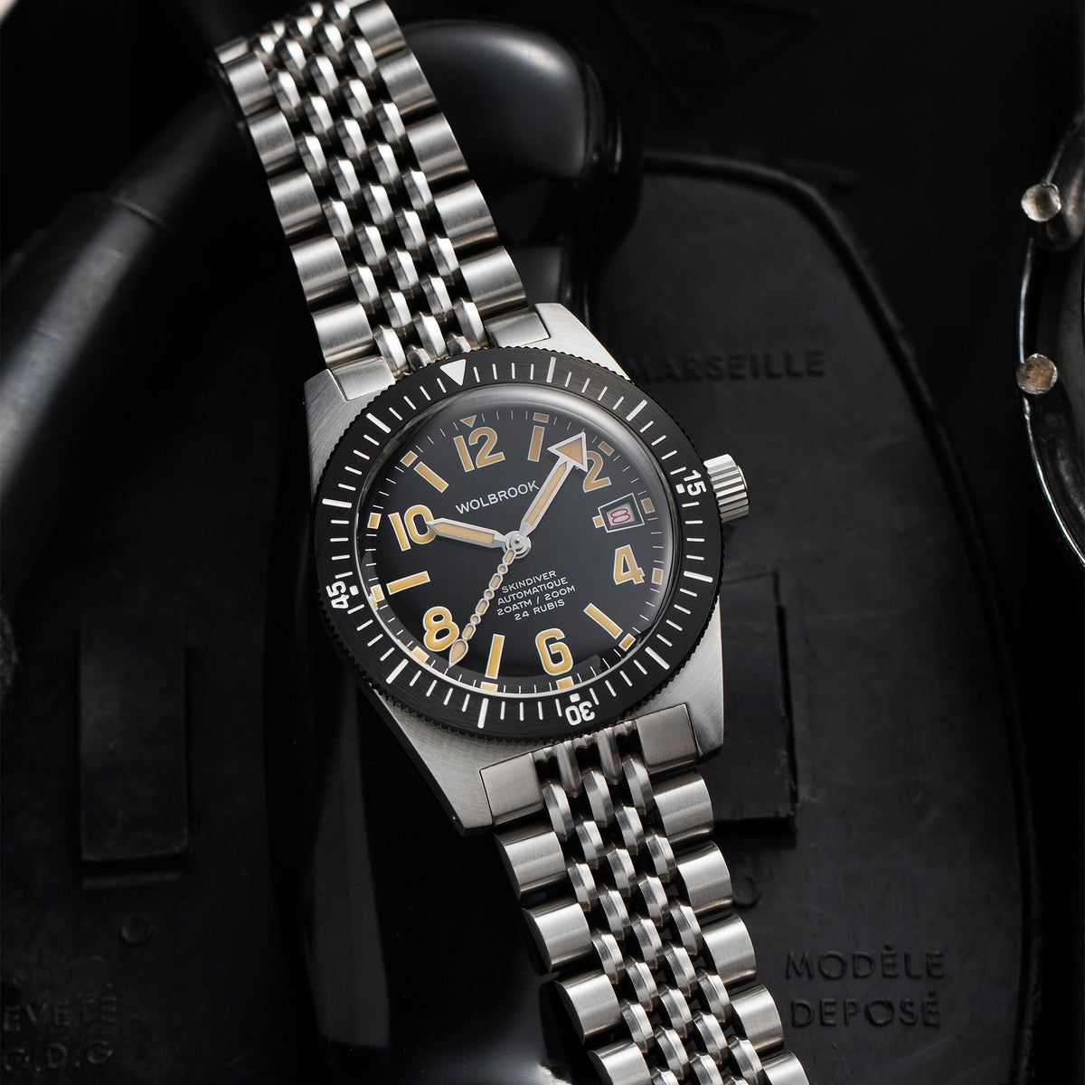 Skindiver Automatic 38 mm Even Numerals Dive Watch - Cédric Dodane Edition - Black "Tropic" Rubber Strap