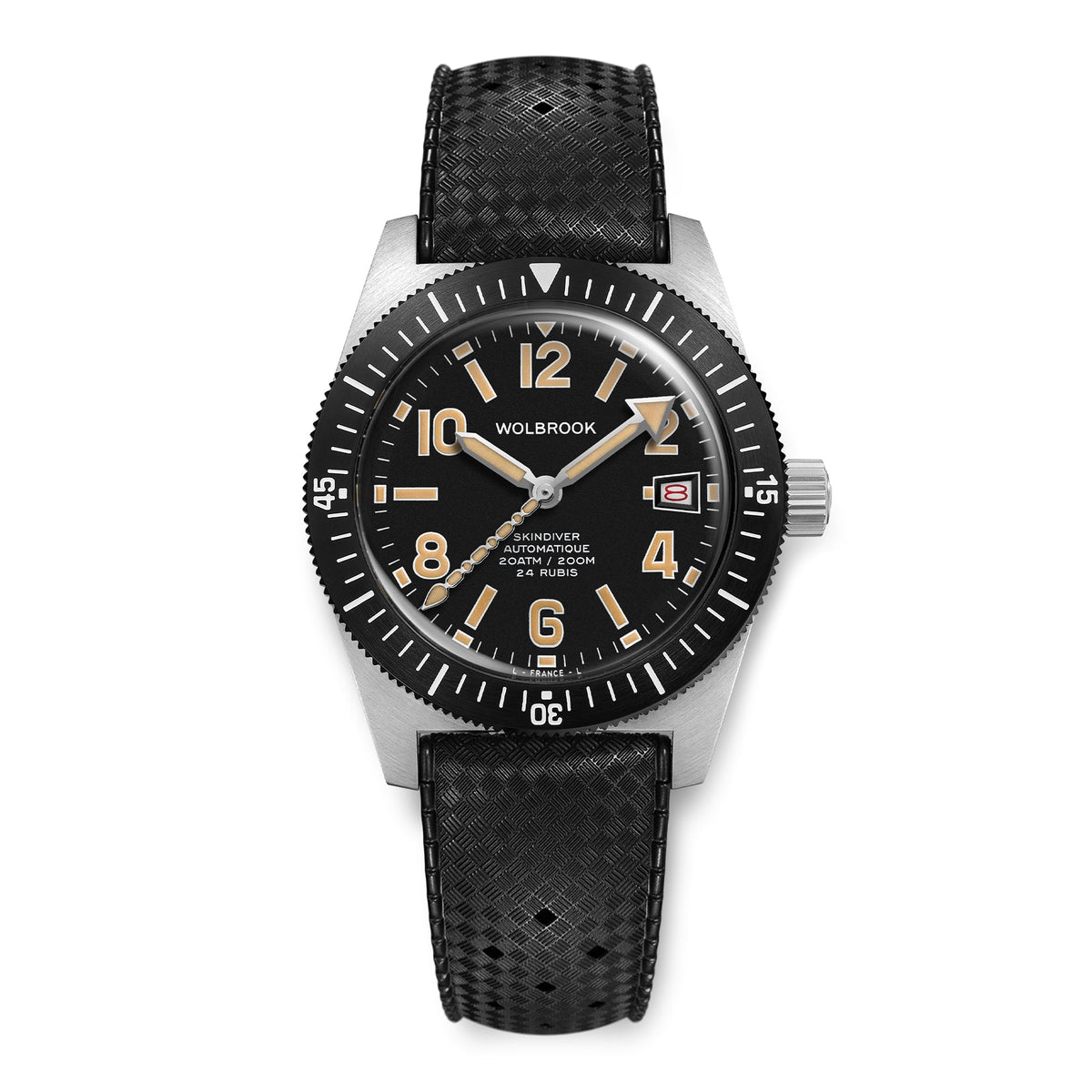 Skindiver Automatic 38 mm Even Numerals Dive Watch - Cédric Dodane Edition - Black "Tropic" Rubber Strap
