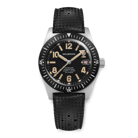 Skindiver Automatic 38 mm Even Numerals Dive Watch - Cédric Dodane Edition - Black "Tropic" Rubber Strap