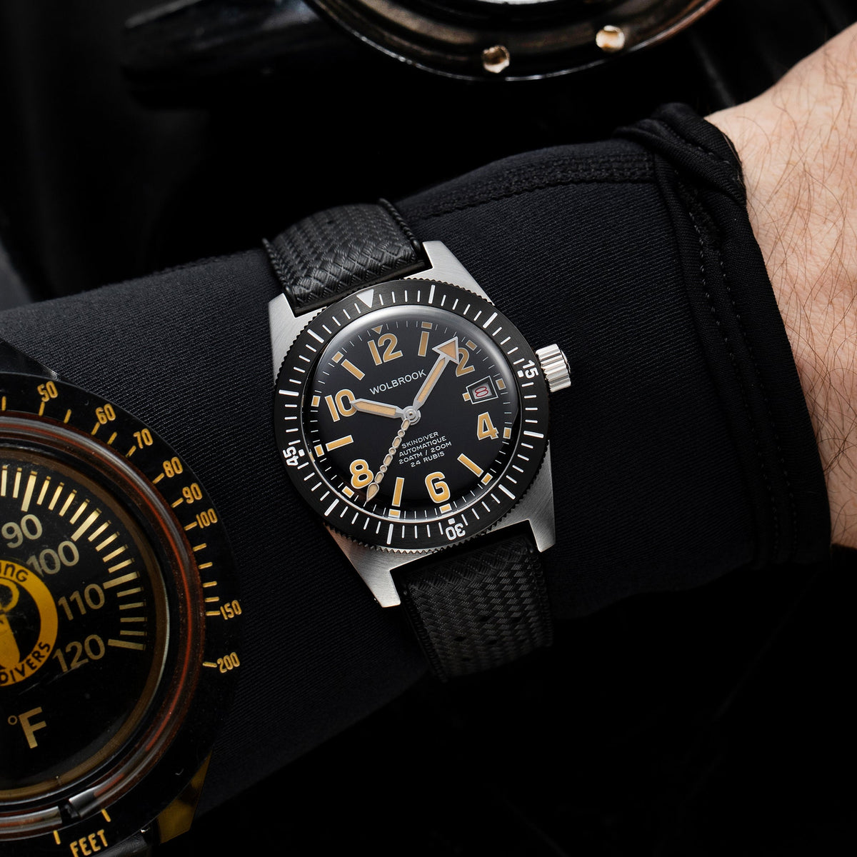 Skindiver Automatic 38 mm Even Numerals Dive Watch - Cédric Dodane Edition - Black "Tropic" Rubber Strap