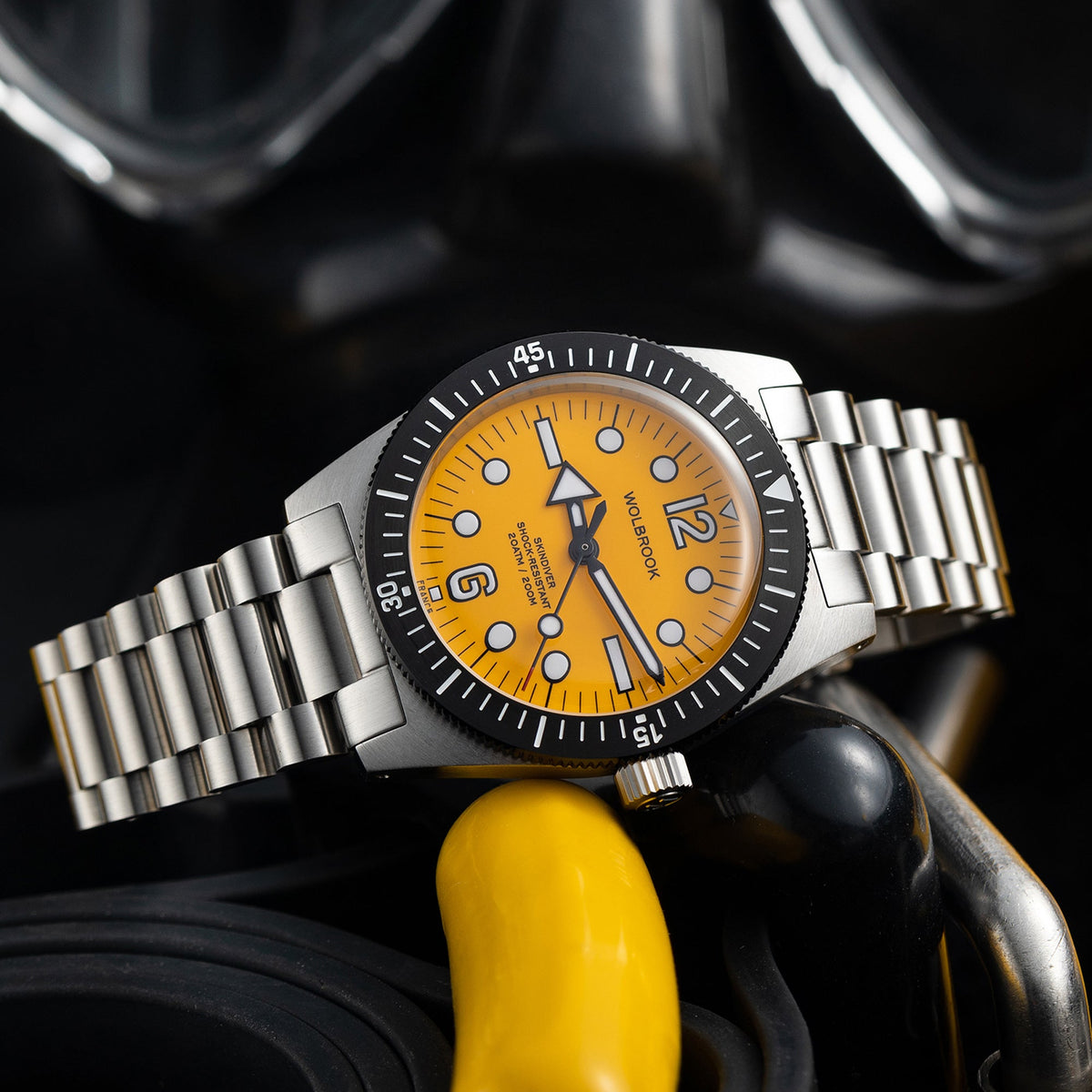 Skindiver Automatic 38 mm Jumbo Dive Watch - Yellow - Black "Tropic" Rubber Strap