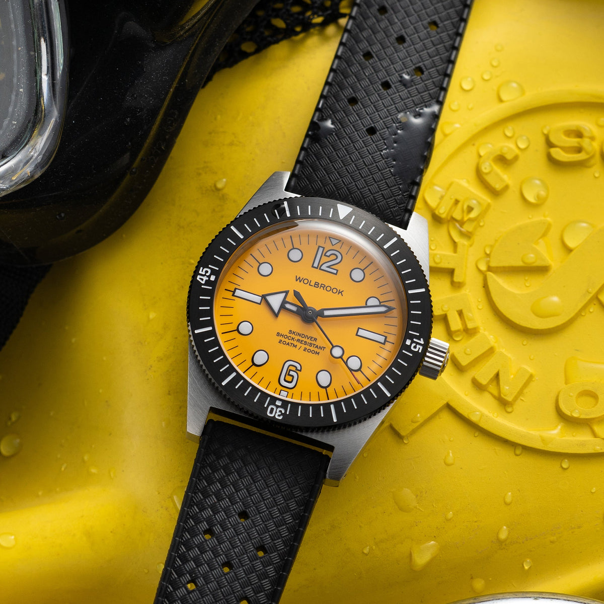 Skindiver Automatic 38 mm Jumbo Dive Watch - Yellow - Black "Tropic" Rubber Strap
